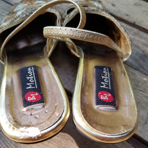 Size 9 BL Motion High Heels Shoes Gold Chrome Beads Embroidered Magic Slippers - Picture 5 of 15